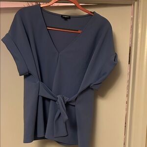 Express V-Neck Blue Blouse with Tie-Front